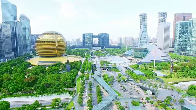 无人机拍摄拥有蓝天的现代城市杭州