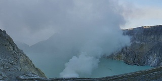 卡瓦伊真火山口湖的硫磺