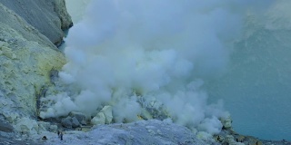 卡瓦伊真火山口湖的硫磺