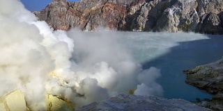 卡瓦伊真火山口湖的硫磺