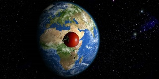 西红柿绕着缓慢旋转的地球旋转