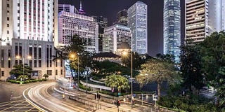 时光流逝-香港的摩天大楼和夜间交通(缩小)