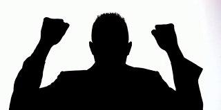 Silhouette of businessman cheering on white background