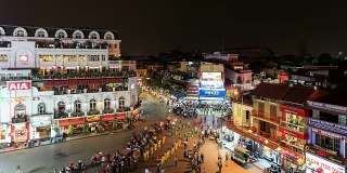 越南河内夜晚繁忙街道的时间流逝
