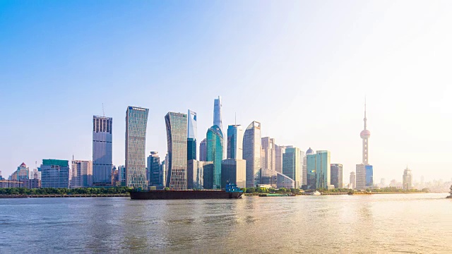 天际线，现代建筑景观上海在日出时间间隔4k