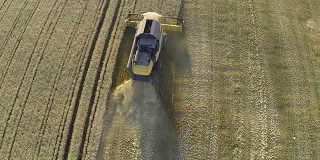 Harvester on field from above