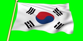 绿色屏幕上的韩国国旗