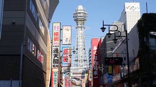 Tsutenkaku Tower Shinsekai District Shopping Street,Timelapse视频素材模板下载