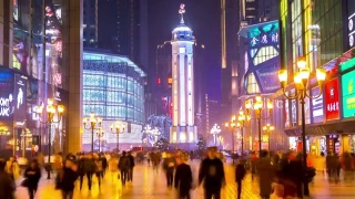 高清延时:中国重庆解放北城市广场的行人人群视频素材模板下载
