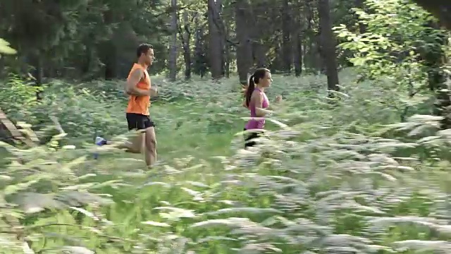 SLO MO DS夫妇跑过森林