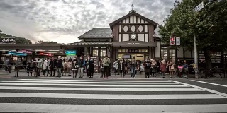 4K延时:行人在东京原宿车站拥挤过马路