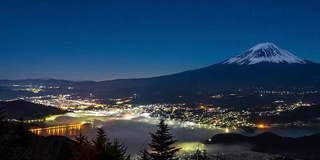 4K延时:富士山日出川口湖鸟瞰图