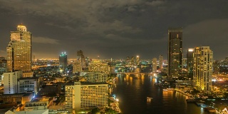 曼谷市中心天际线河景时光流逝