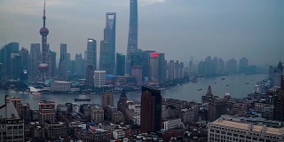 中国上海，2015年11月28日:中国上海CBD全景和鸟瞰图