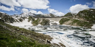 高山湖泊中冰融化的时间流逝