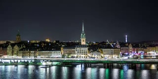 高清时间推移:斯德哥尔摩城市夜景倾斜