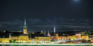 斯德哥尔摩天际线与月亮时间流逝