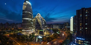 时光流逝——中国北京城市著名地标，望京夜景