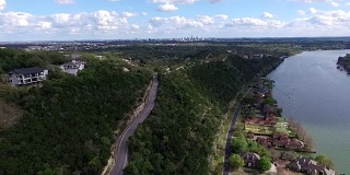 Mount Bonnell Aerial Fly Over Austin Texas High Angle Way Over Texas Hill Country