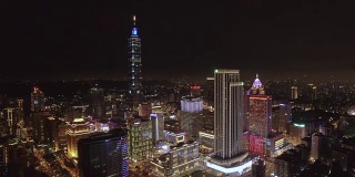 台北金融区夜间鸟瞰图，台湾
