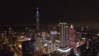台北金融区夜间鸟瞰图，台湾视频素材模板下载