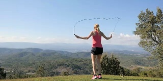 Jumping rope in mountain