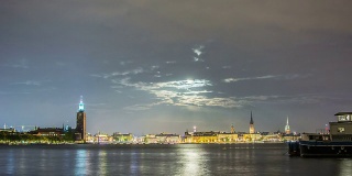 高清时间流逝:斯德哥尔摩城市的月亮
