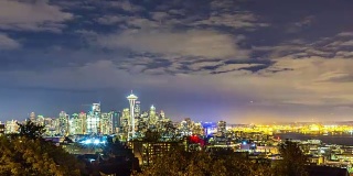 黎明时分西雅图的城市景观和天际线。间隔拍摄4 k