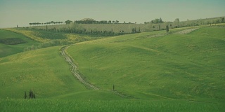 经典的托斯卡纳风景:绿色的山丘和柏树