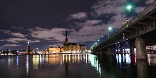 高清时间推移:斯德哥尔摩城市景观和桥倾斜