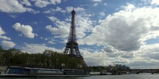 4K埃菲尔铁塔，巴黎，从塞纳河-广角拍摄