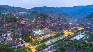 日落时分的贵州西乡千湖庙村。间隔拍摄4 k视频素材模板下载