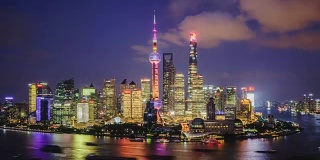 日落时上海的现代城市景观和天际线