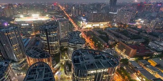 时间流逝-鸟瞰图三里屯，北京城市线，黄昏到夜晚过渡