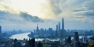 上海天际线从黎明到白天，时间流逝，放大