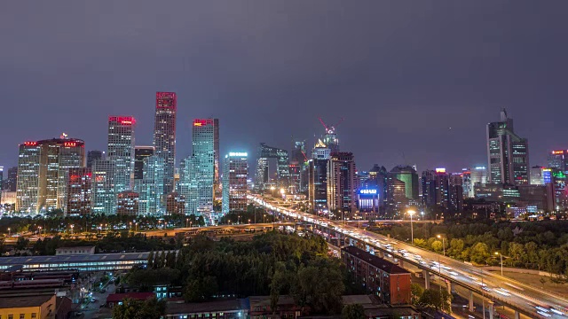 时间推移-鸟瞰北京CBD地区的夜晚