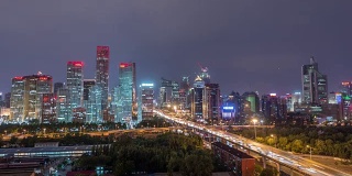 时间推移-鸟瞰北京CBD地区的夜晚