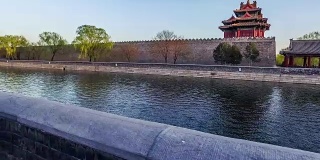 中国北京，2016年3月21日:日落时分，漫步并欣赏中国北京紫禁城塔的美丽景色