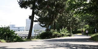 Japanese women running fast in the park