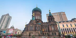 哈尔滨的索菲亚大教堂。从白天到晚上的时间间隔为4k