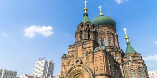 哈尔滨的索菲亚大教堂。间隔拍摄4 k