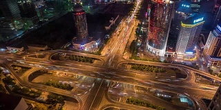 时间推移-北京城市交通夜间鸟瞰图(WS)
