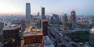 时光流逝——北京天际线的高景，白天到夜晚的过渡(WS平移)