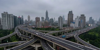 时间流逝-中国，上海，繁忙交叉口鸟瞰图(WS)