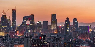 时光流逝——俯瞰北京天际线，日落到夜晚(WS平移)