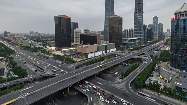 时间推移-北京CBD和城市交通鸟瞰图(WS平移)