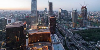 时间推移-北京CBD从黎明到白天的鸟瞰图(WS HA平移)
