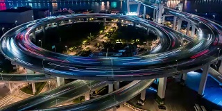 时光流逝——南浦大桥，上海夜间城市交通(MS HA Panning)