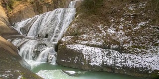 延时:日本茨城市的福田瀑布冬季