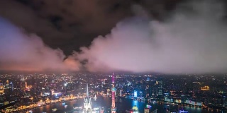 T/L WS TD高架俯瞰上海城市，壮观的多云天空
